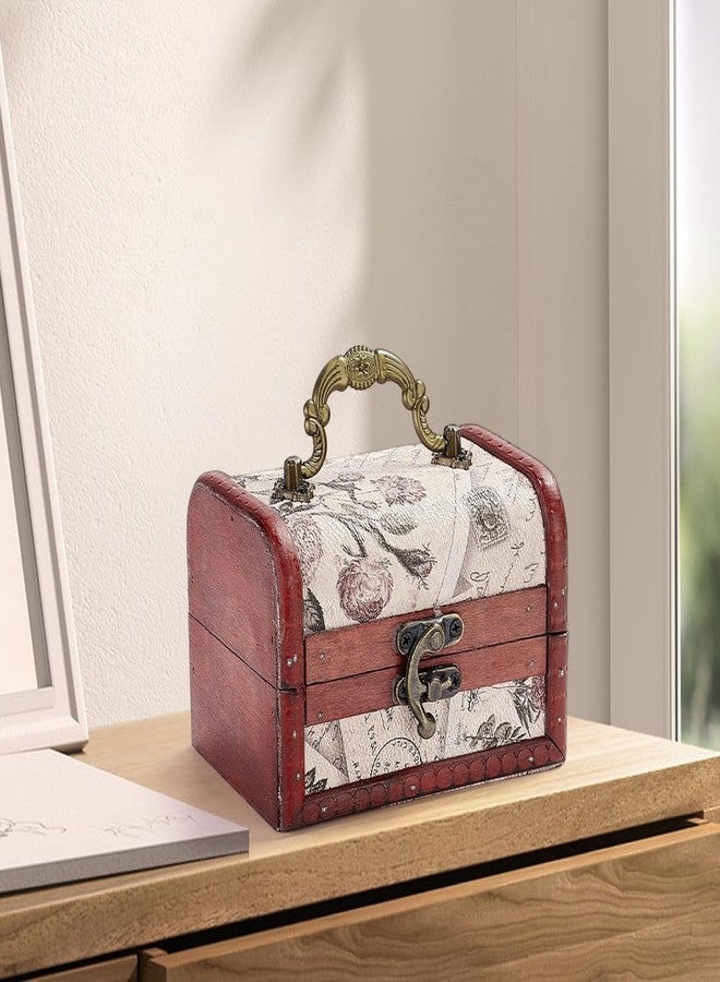 CALFOVERA Retro Small Wooden Pirate Keepsake Box Vintage Treasure Chest Mini European Decorative PU Leather Jewelry Stroage Cases with Handle for Jewelry Pearl Trinkets Birthday Gifts - Image 4